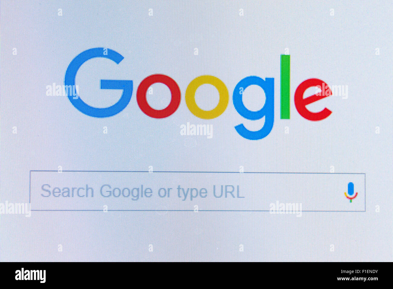1 September 2015. Google modernized it's logo after many years. The Serif letter has been replaced by a Sans Serif type. Image taken from a TFT screen. Credit:  David Bleeker Photography.com/Alamy Live News Stock Photo