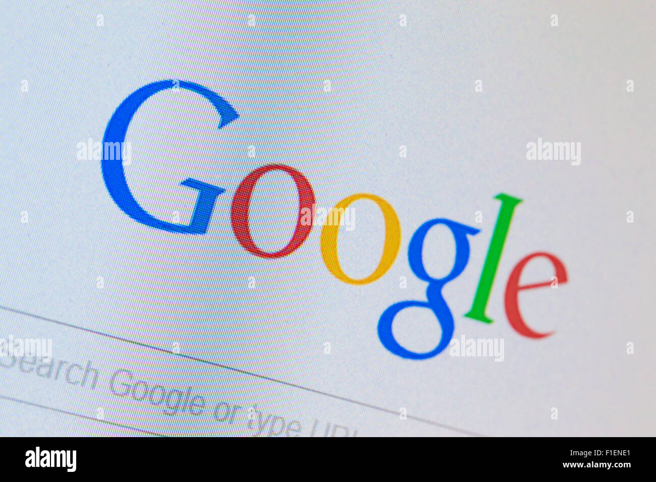 1 September 2015. Google modernized it's logo after many years. The Serif letter has been replaced by a Sans Serif type. Image taken from a TFT screen. Credit:  David Bleeker Photography.com/Alamy Live News Stock Photo