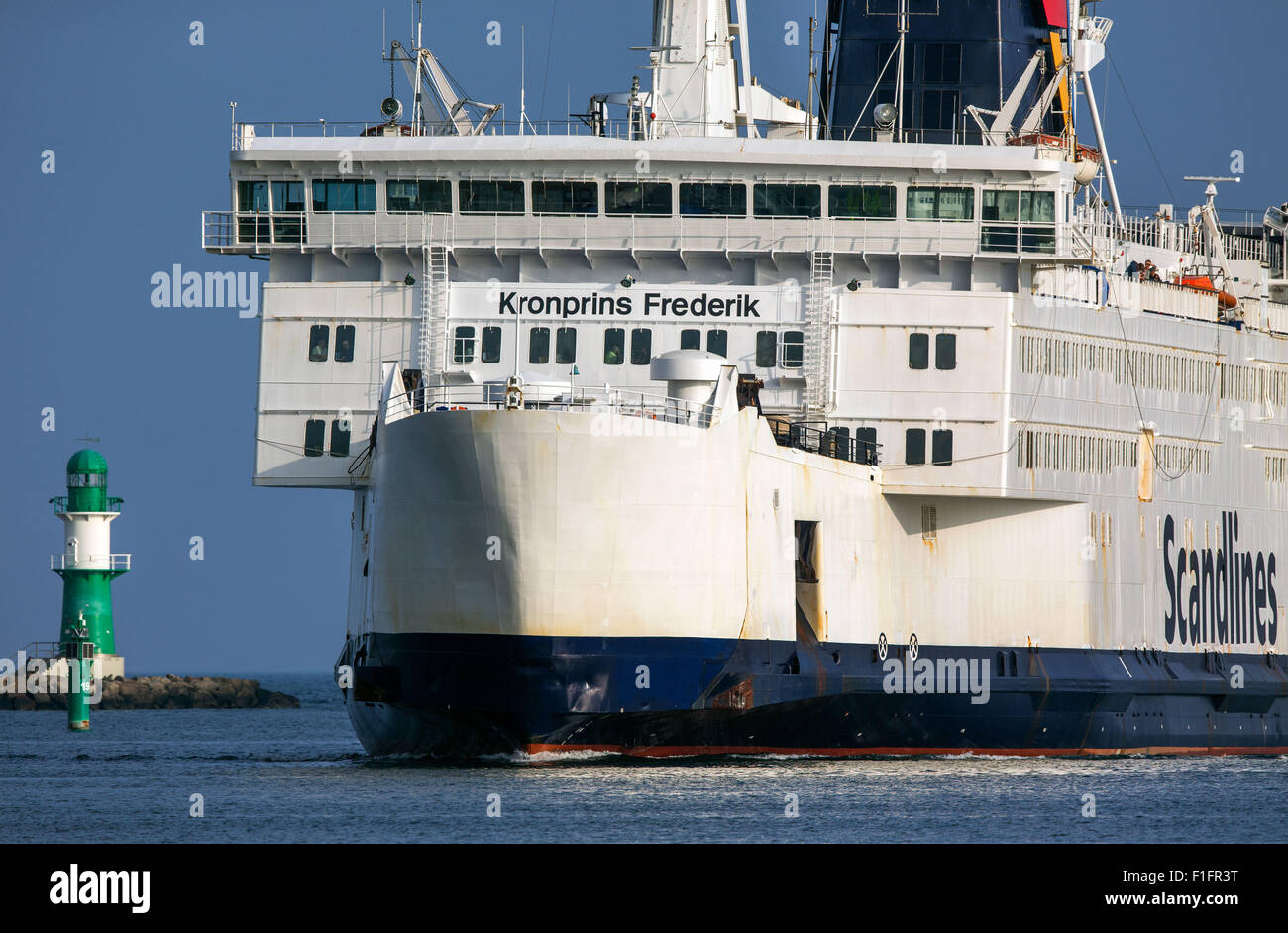 Rostock, Germany. 1st Sep, 2015. The Scandlines ferry "Kronprins Frederik" arrives from Gedser