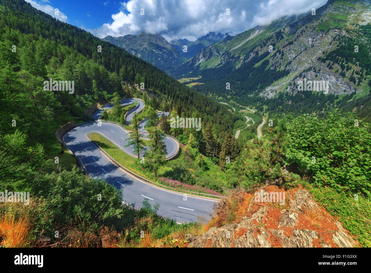 Amazing view of maloja pass, Alps, Switzerland, Europe. Stock Photo