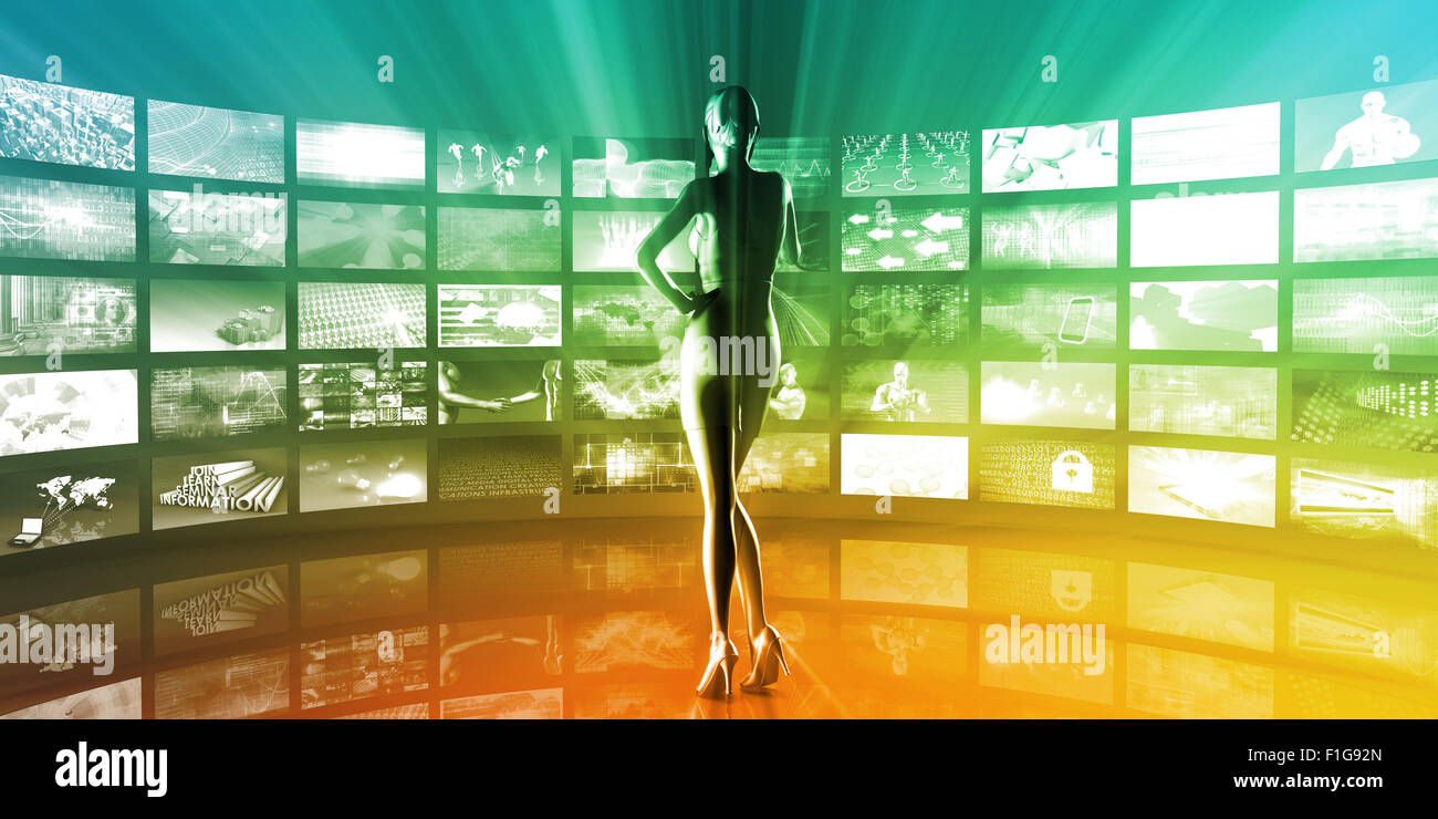 Multimedia Entertainment with Futuristic Video Gallery Art Stock Photo ...