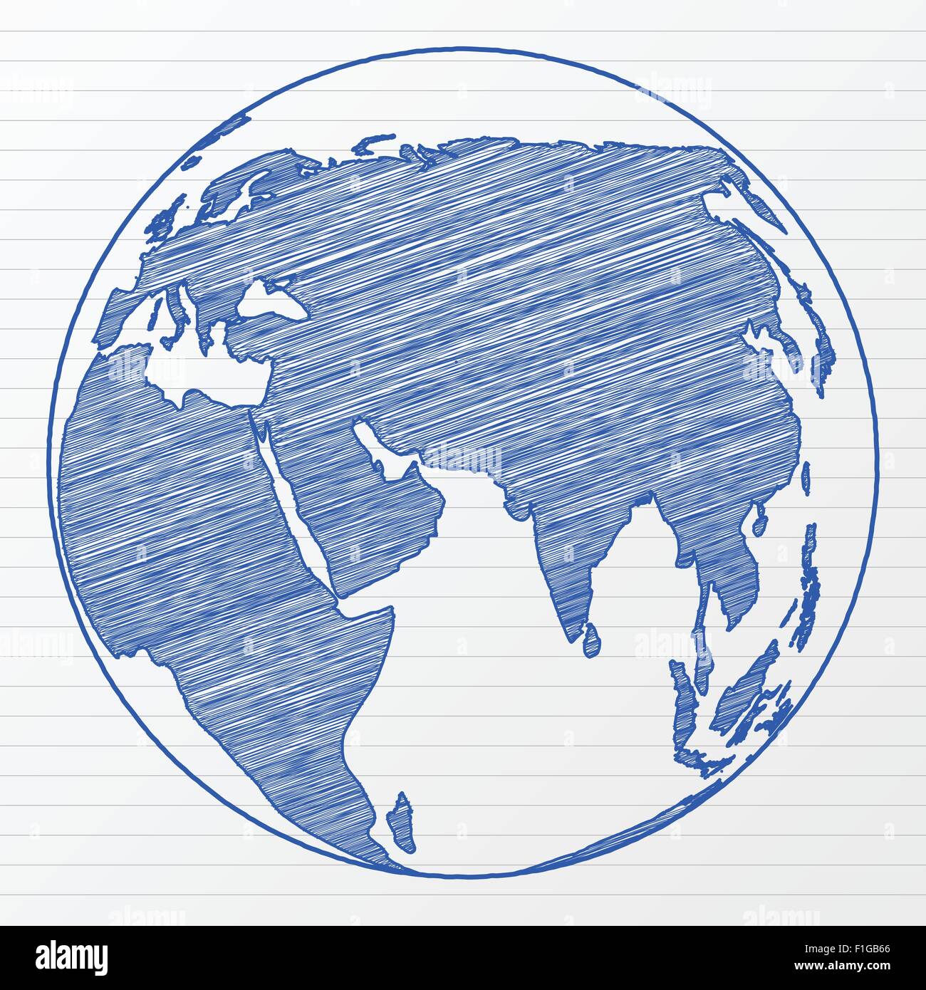 Drawing world globe on a notepad sheet. Vector illustration. Stock Vector