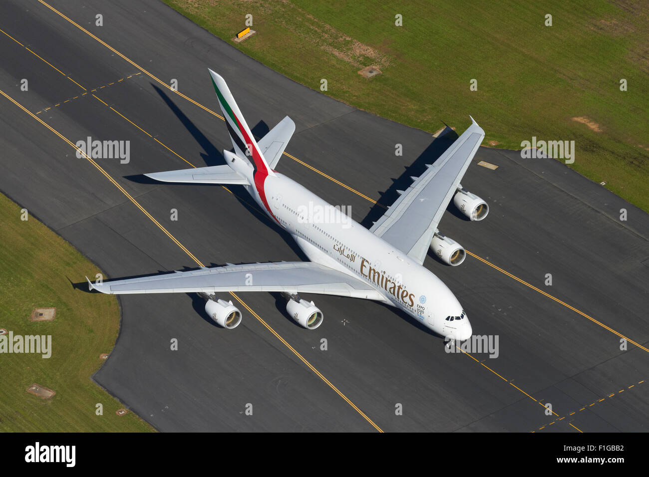 Emirates Airbus A380 at Auckland Airport, North Island, New Zealand