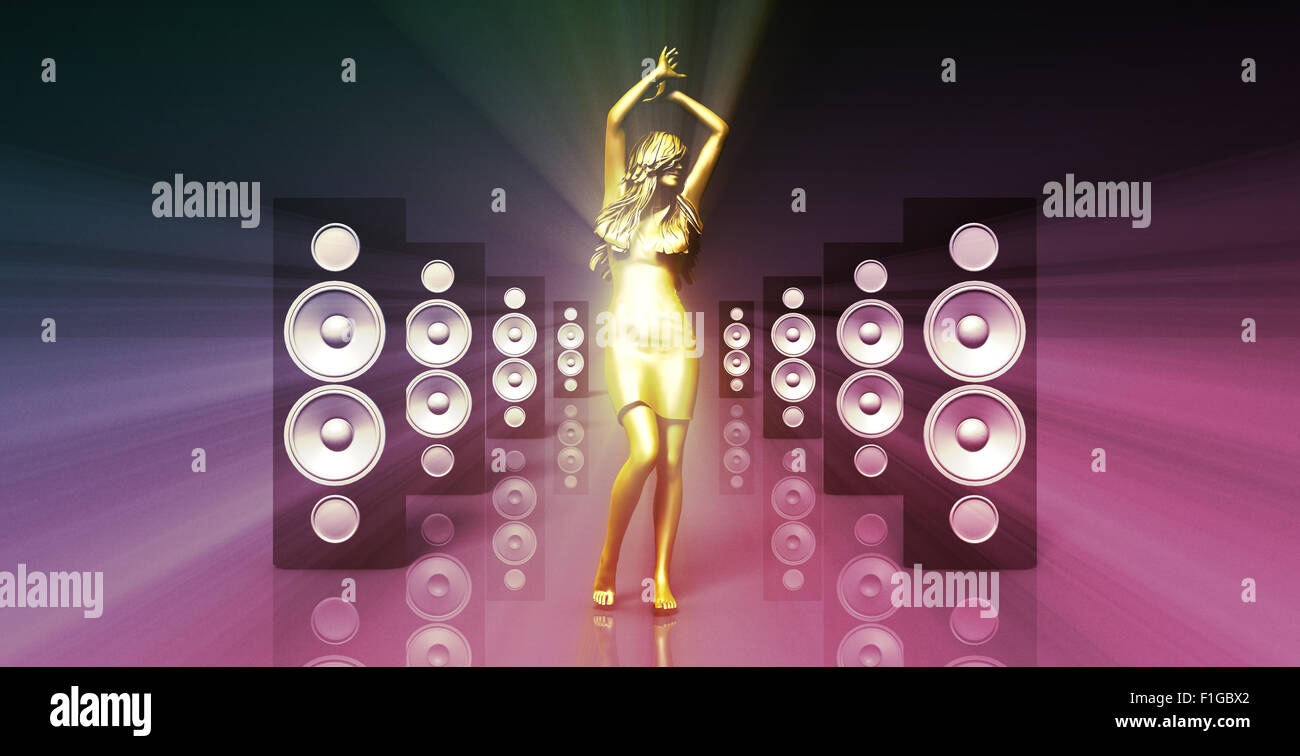 Sound System with Female Dancing as a Music Concept Stock Photo