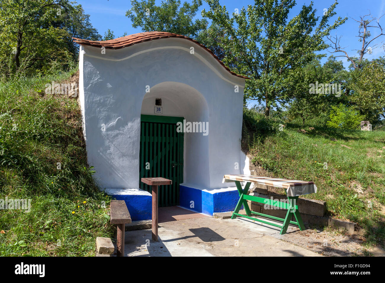 Wine cellars, Petrov Plze, near Straznice folk architecture, Wine Region Slovacko, South Moravia, Czech Republic Europe Stock Photo