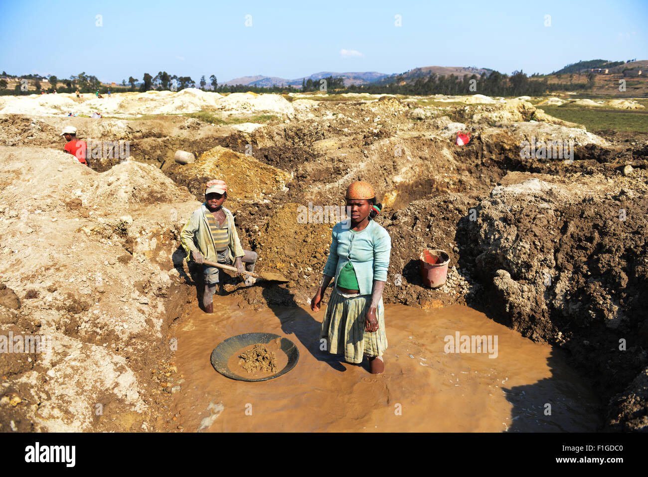 Gold mining in Southern Madagascar. Stock Photo