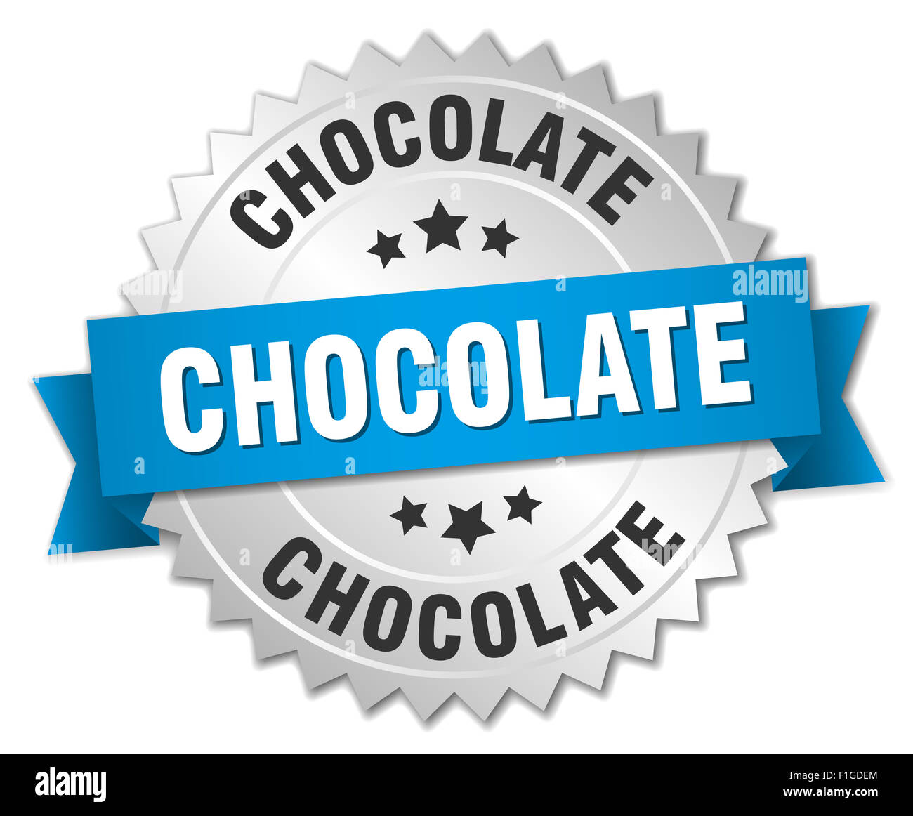 chocolate 3d silver badge with blue ribbon Stock Photo - Alamy