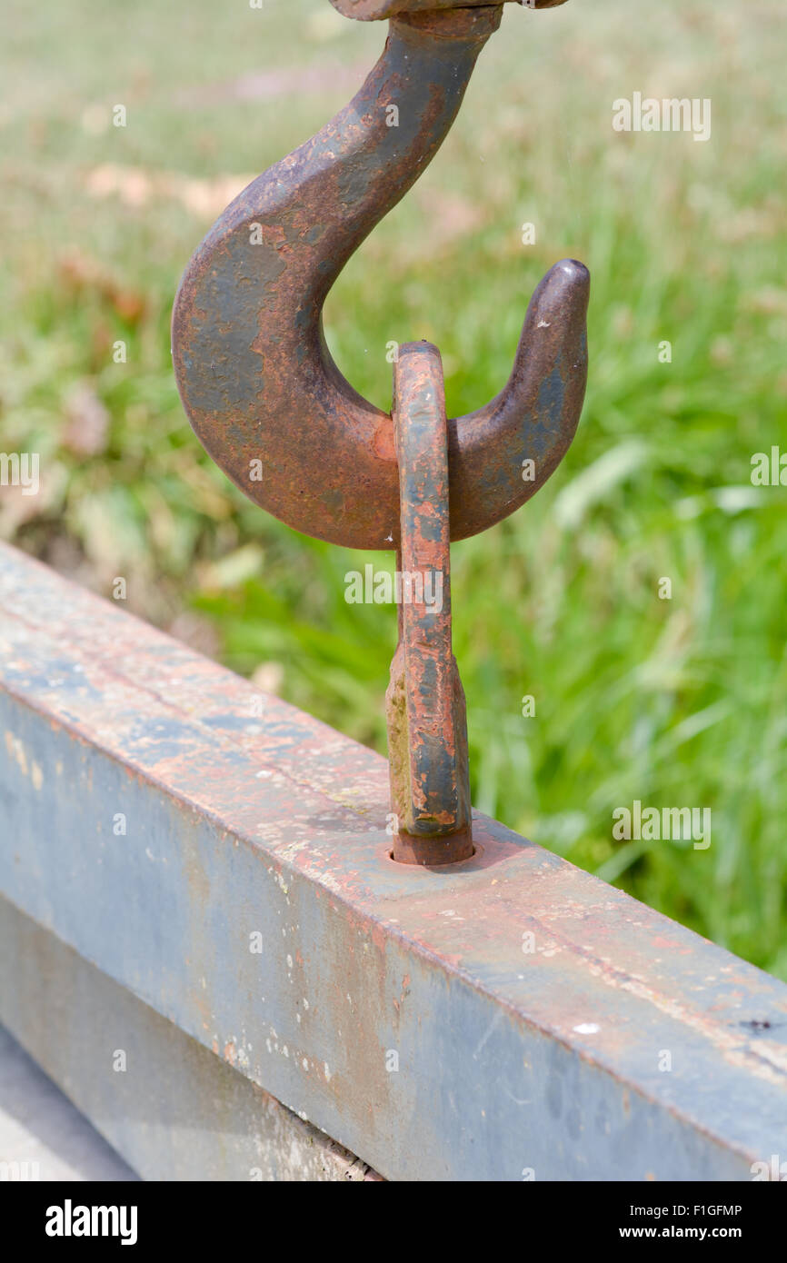 Rusty hook on crane for lifting heavy objects Stock Photo Alamy