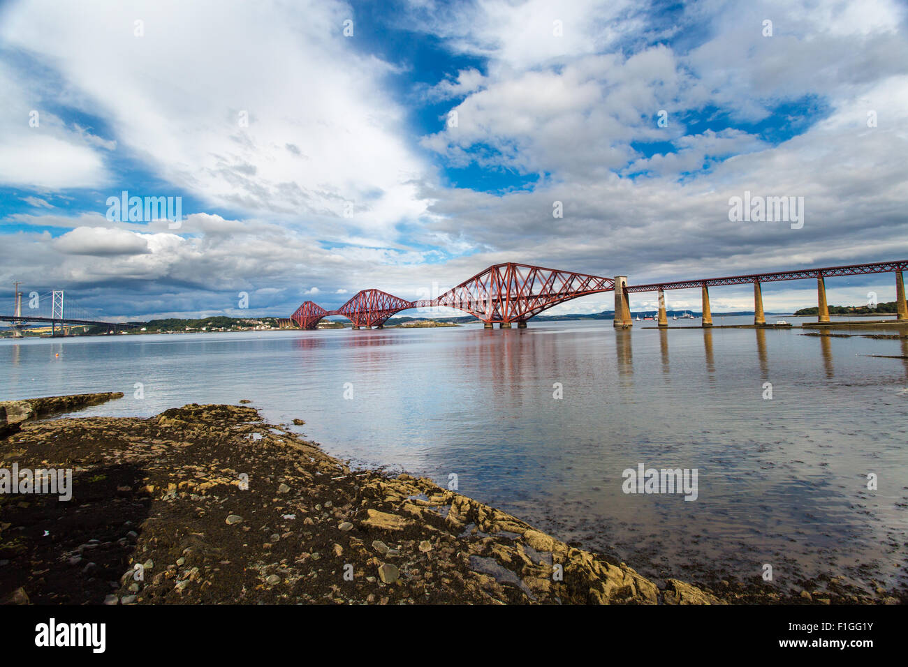 Firth of Forth Road Bridge, Queensferry Scotland.  Second longest cantilever bridge in the world Stock Photo