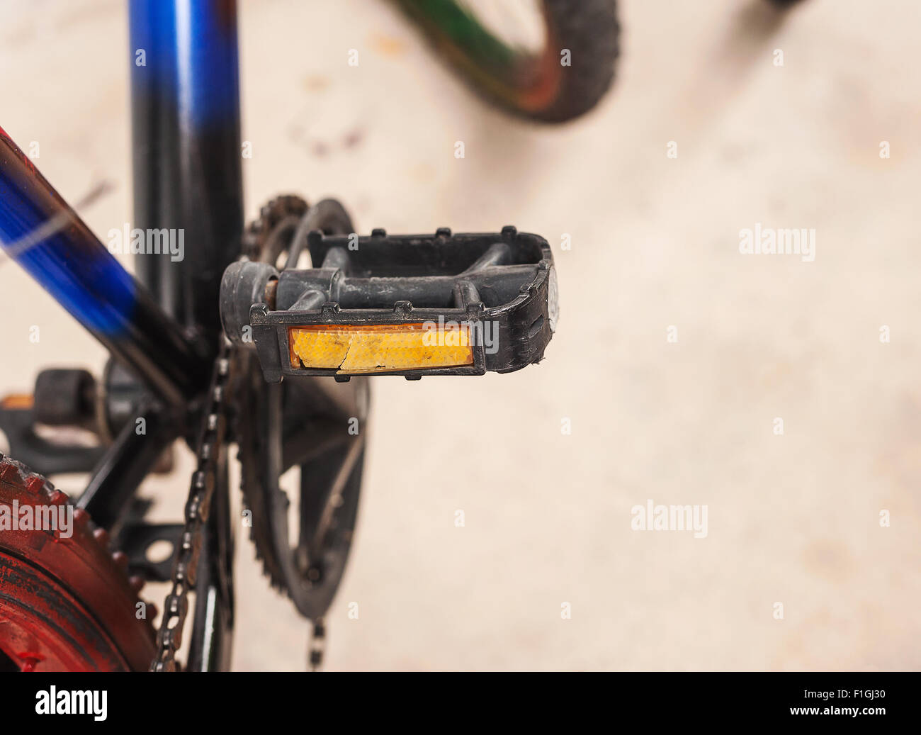 Struggle of bicycle broken on blur background, Selective focus Stock Photo