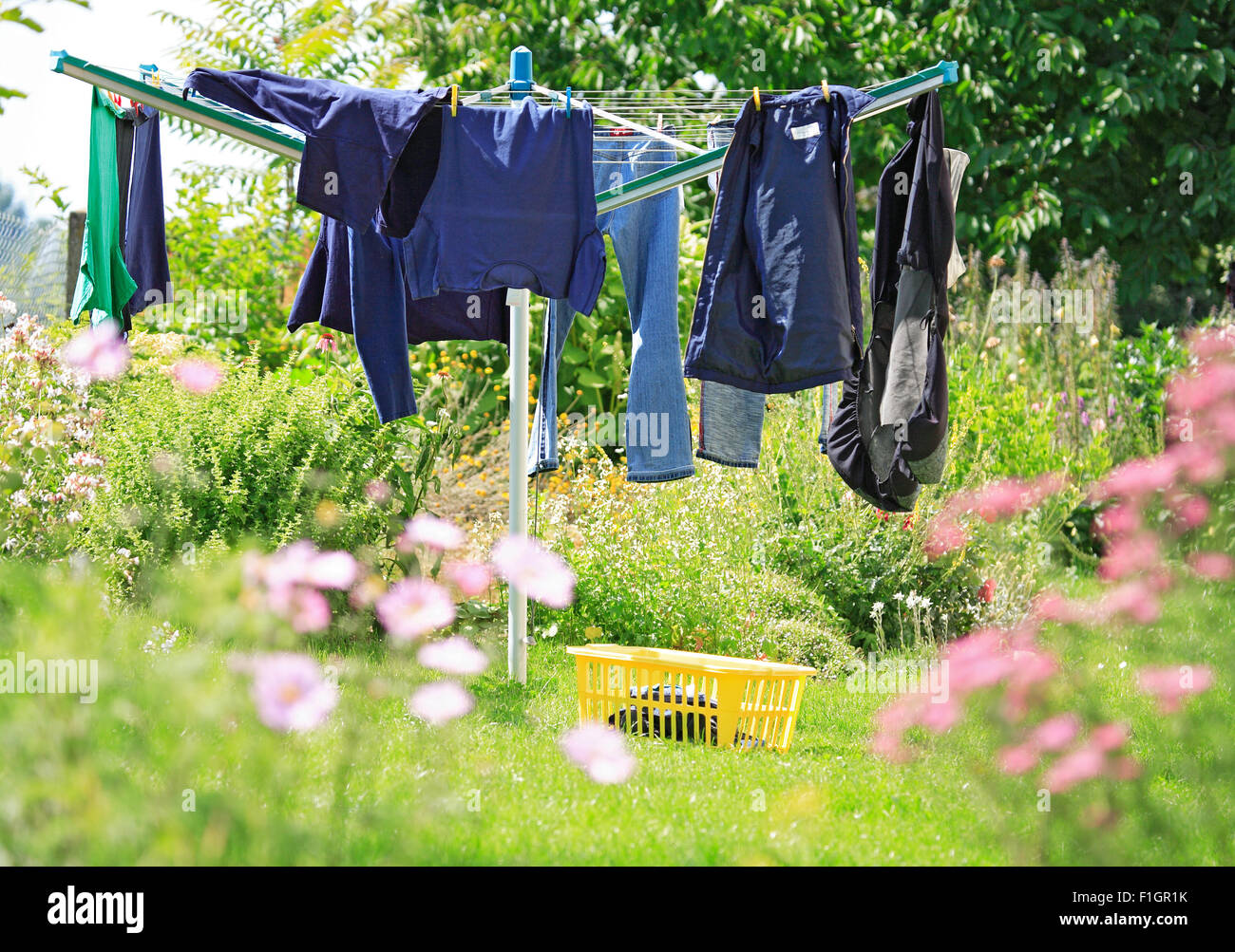 Laundry stand in the garden Stock Photo