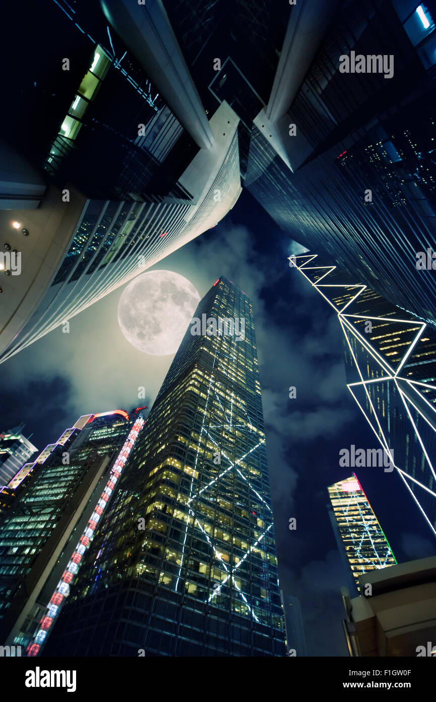 Modern skyscrapers at night time Stock Photo - Alamy