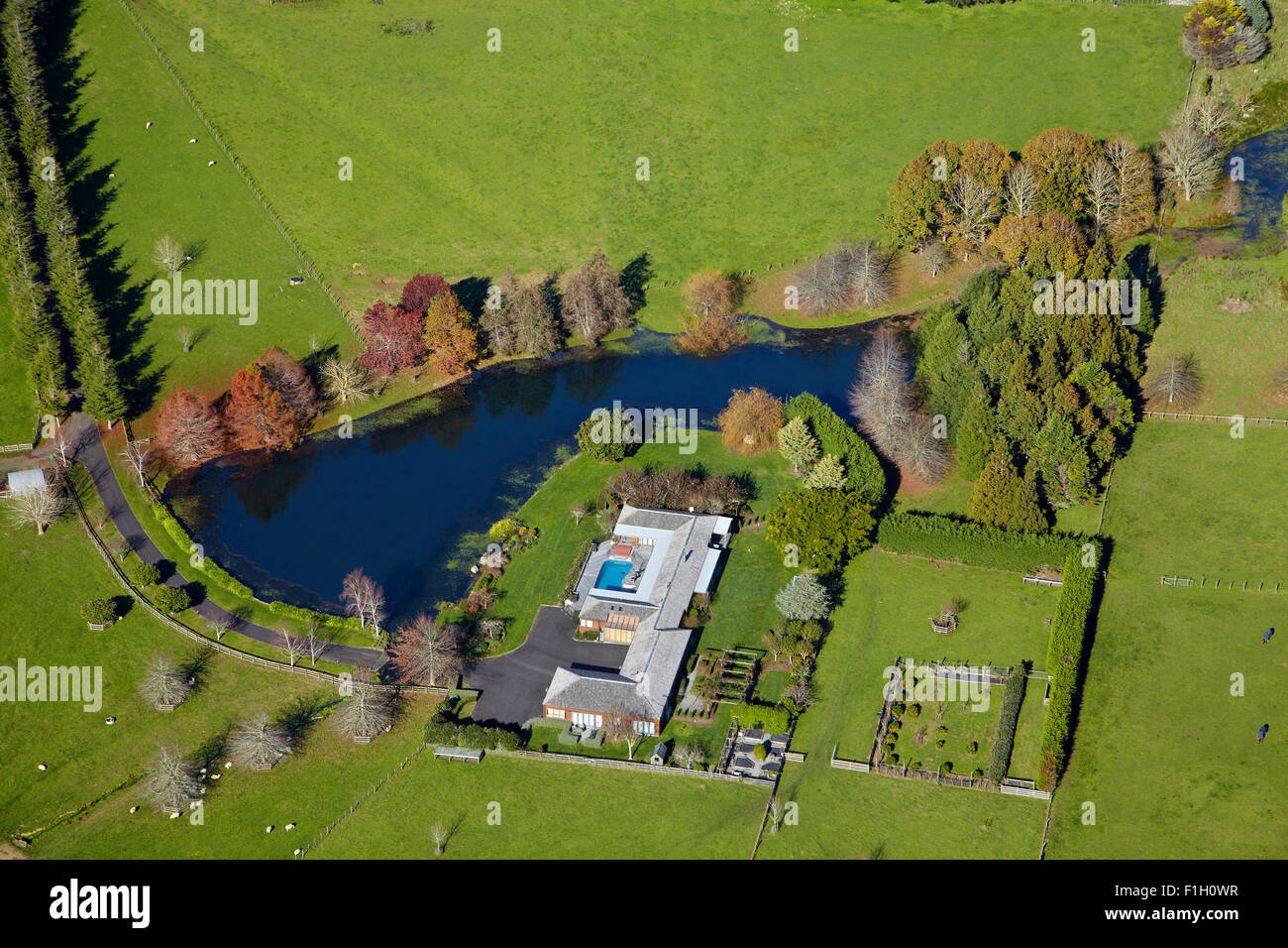 Lifestyle property, Drury, South Auckland, North Island, New Zealand - aerial Stock Photo