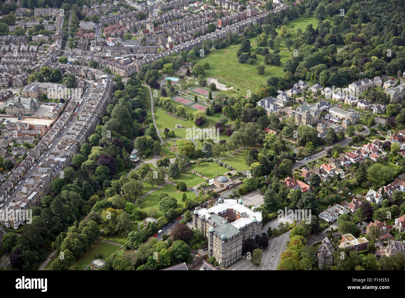 aerial view of Valley Gardens in Harrogate, North Yorkshire, UK Stock