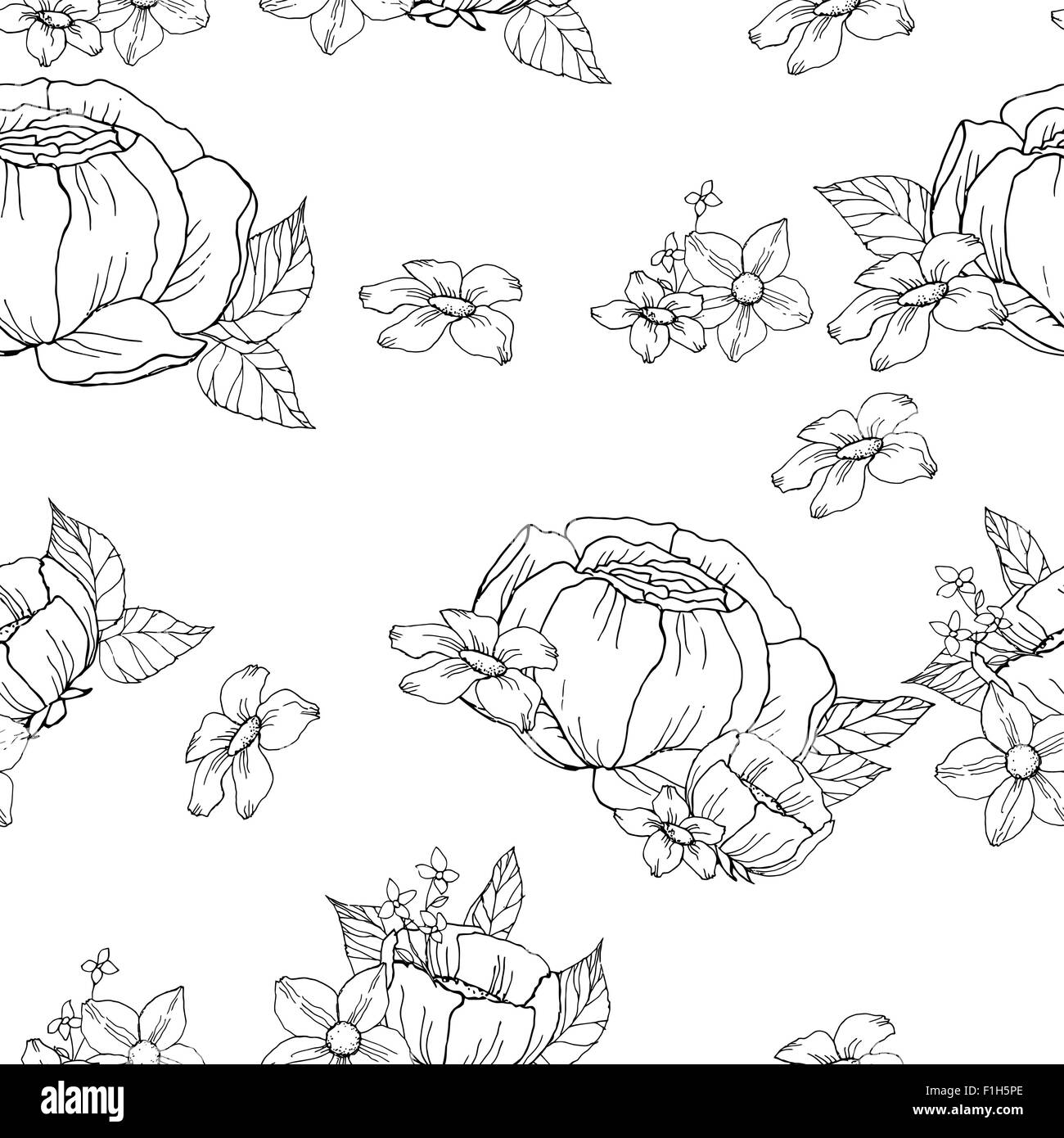 Seamless black and white floral pattern Stock Vector Image & Art - Alamy