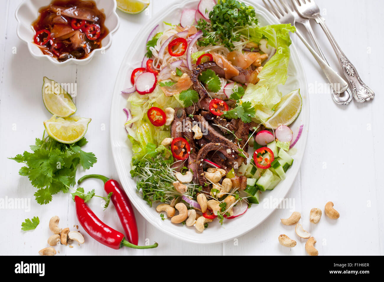 Oriental style beef salad Stock Photo