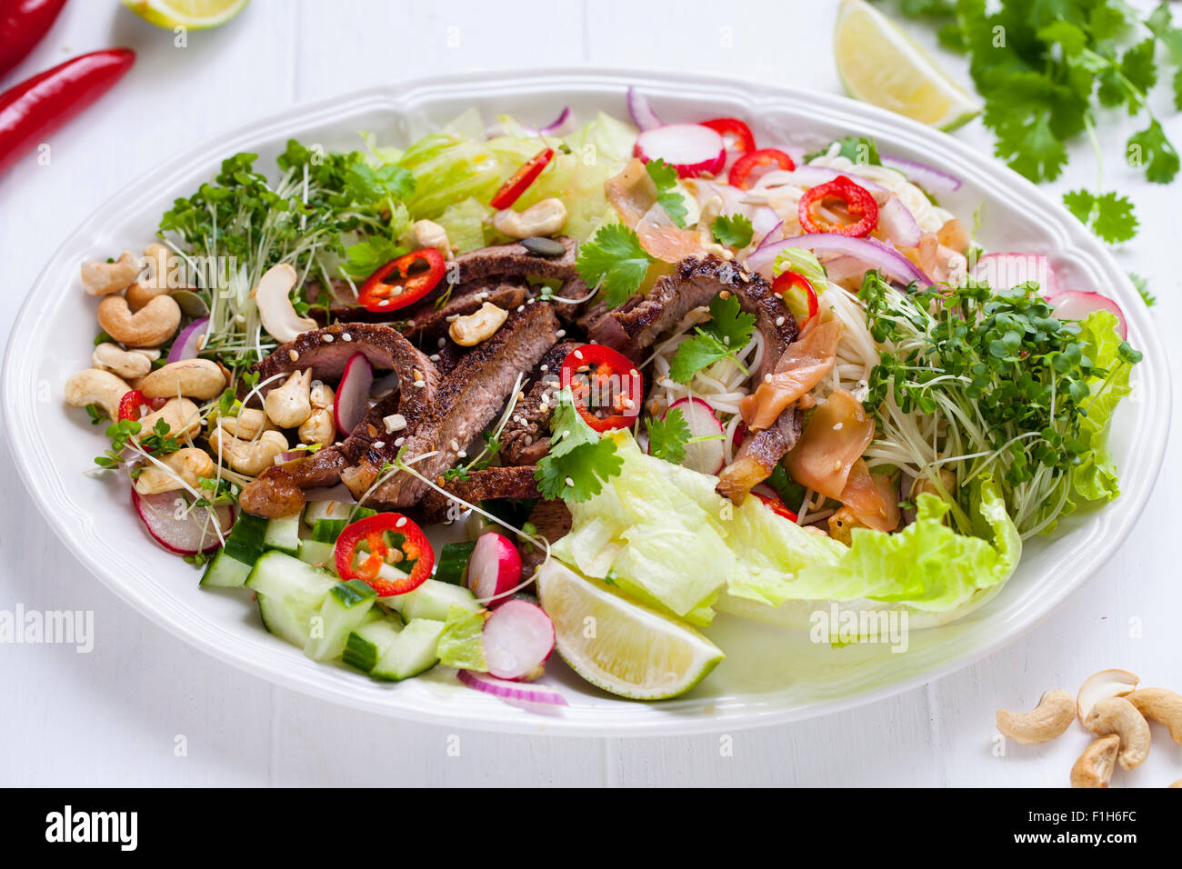 Oriental style beef salad Stock Photo