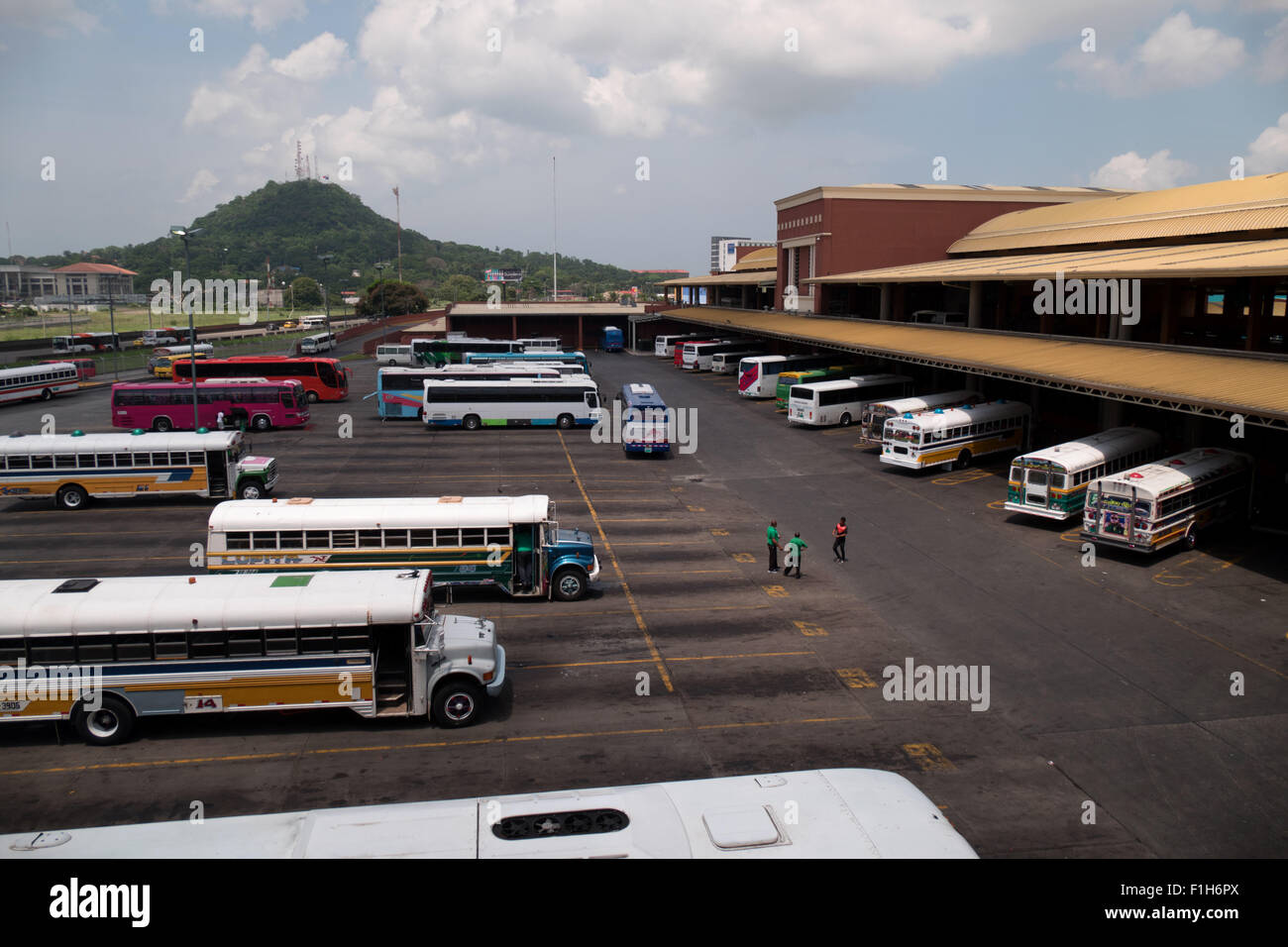 Bus terminal for tourists and travelers in Panama City, Central America. Travel and transportation with station for coaches Stock Photo