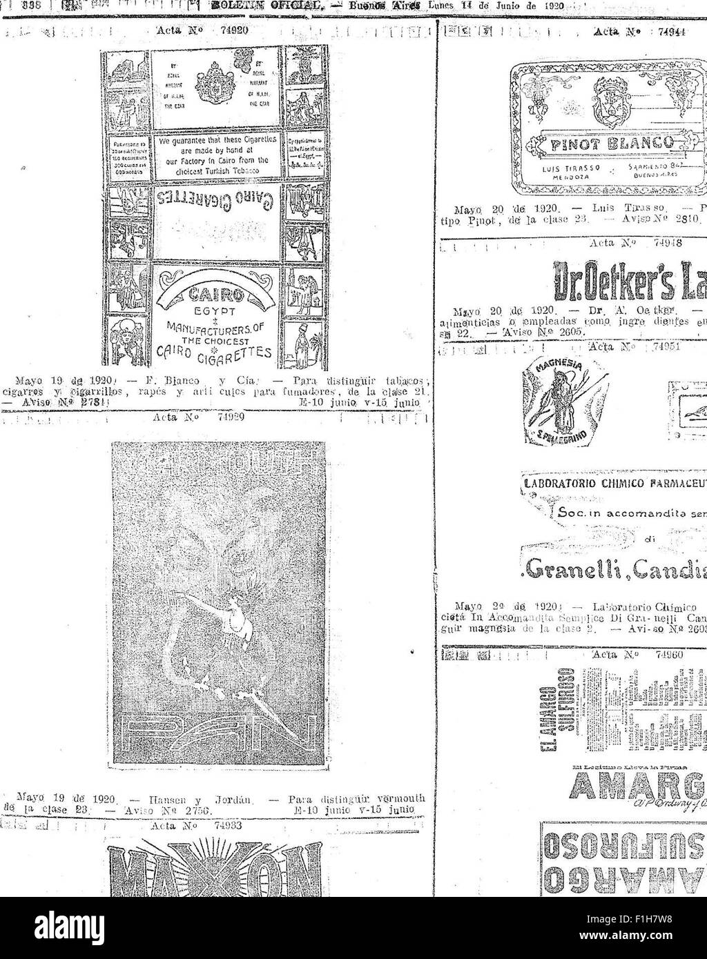 Boletín Oficial de la República Argentina. 1920 1ra sección (1920) Stock Photo