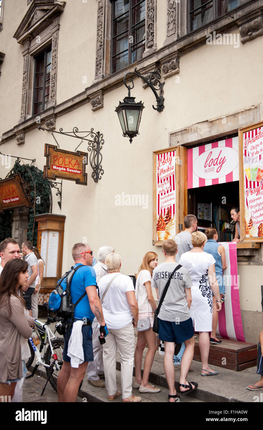 Swirl ice cream cornet shop window Stock Photo