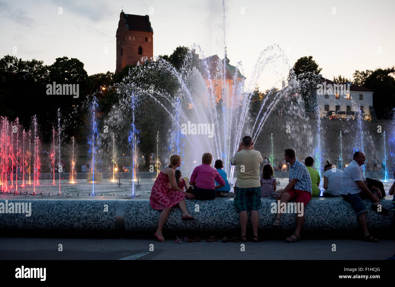 Evening fountain tourists attraction Stock Photo