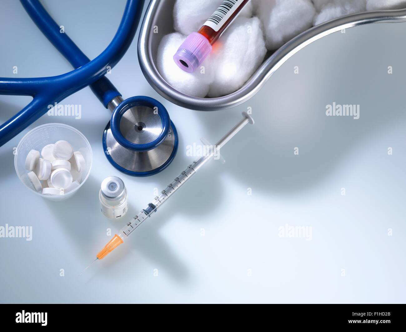 Variety of medicine and medical equipment in hospital Stock Photo