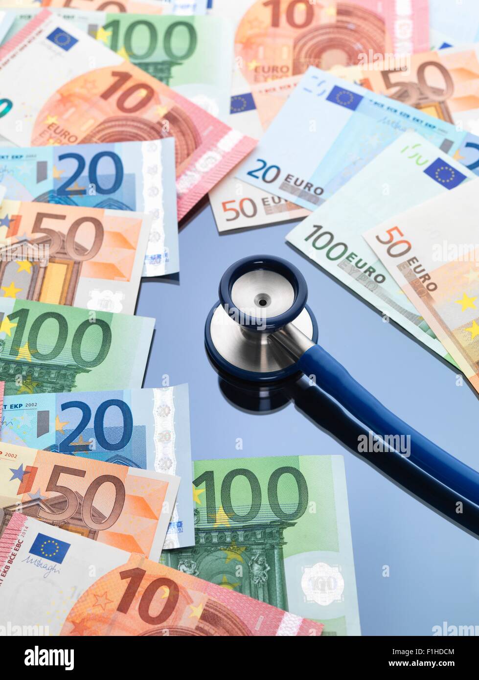 Stethoscope with euro currency notes Stock Photo