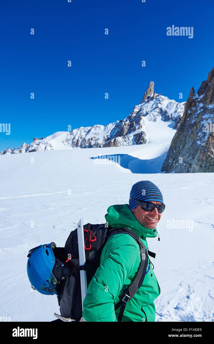 Portrait of mature male skier on Mont Blanc massif, Graian Alps, France Stock Photo