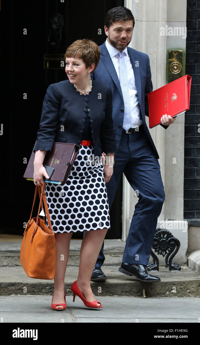 London, UK, 14th July 2015: Baroness Stowell and Welsh Secretary Stephen Crabb seen at Downing Street in London Stock Photo