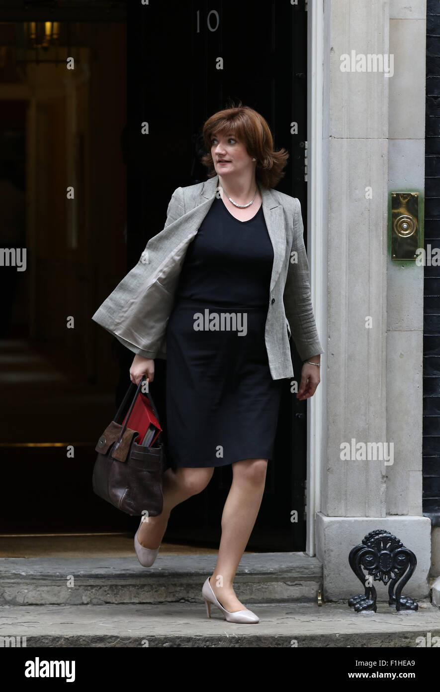 London, UK, 14th July 2015: Nicky Morgan, Education Secretary seen at Downing Street in London Stock Photo