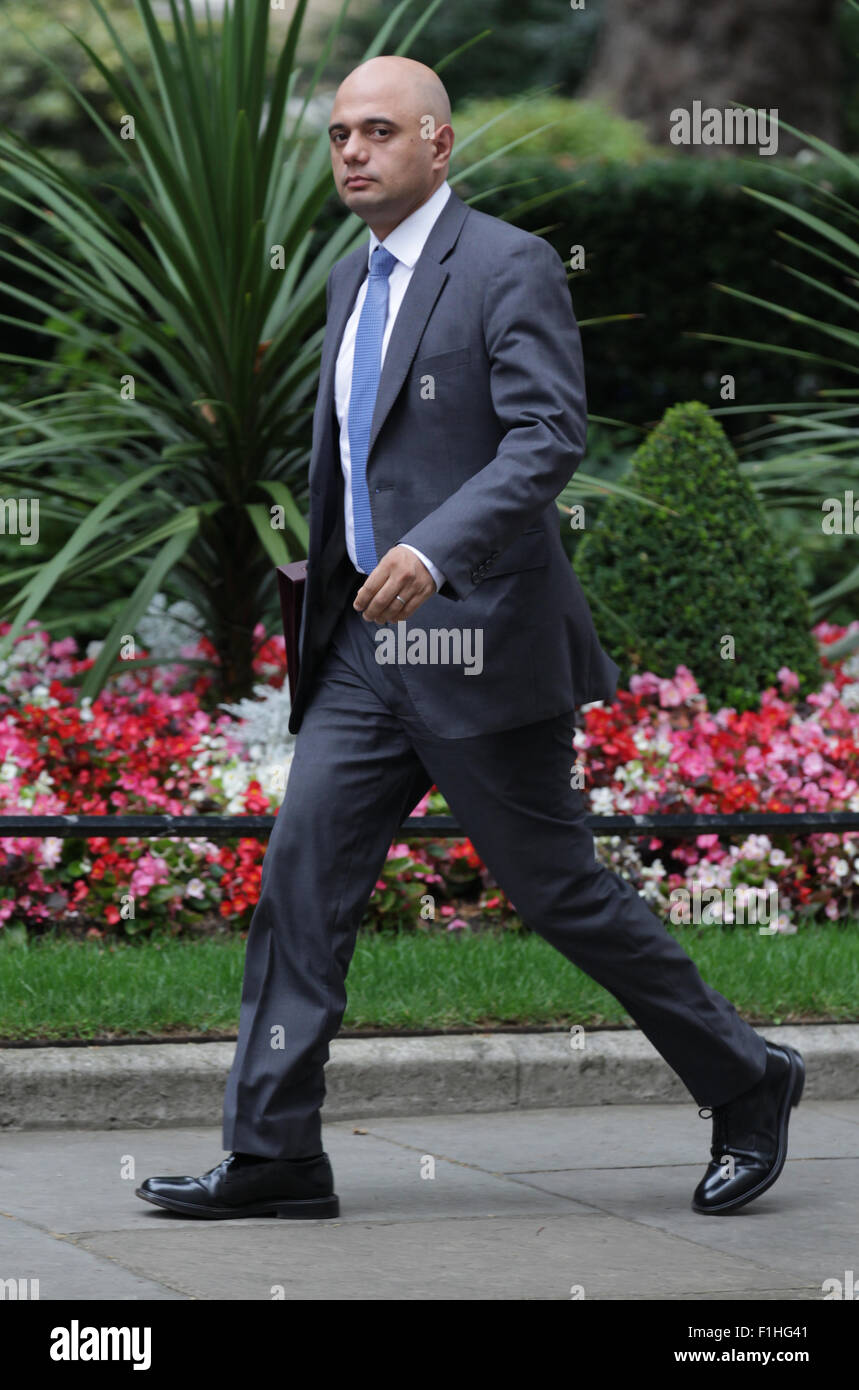 London, UK, 14th July 2015: Sajid Javid seen at Downing Street in London Stock Photo