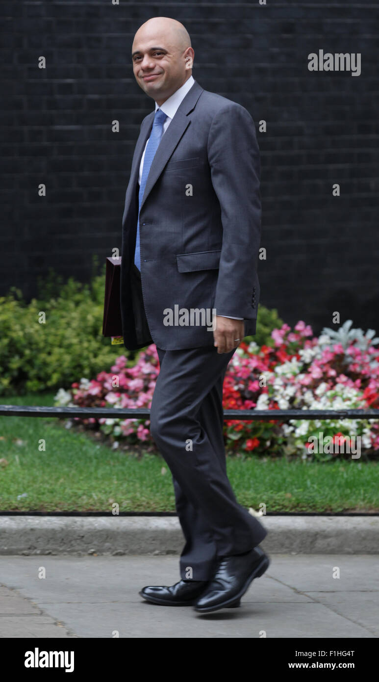 London, UK, 14th July 2015: Sajid Javid seen at Downing Street in London Stock Photo