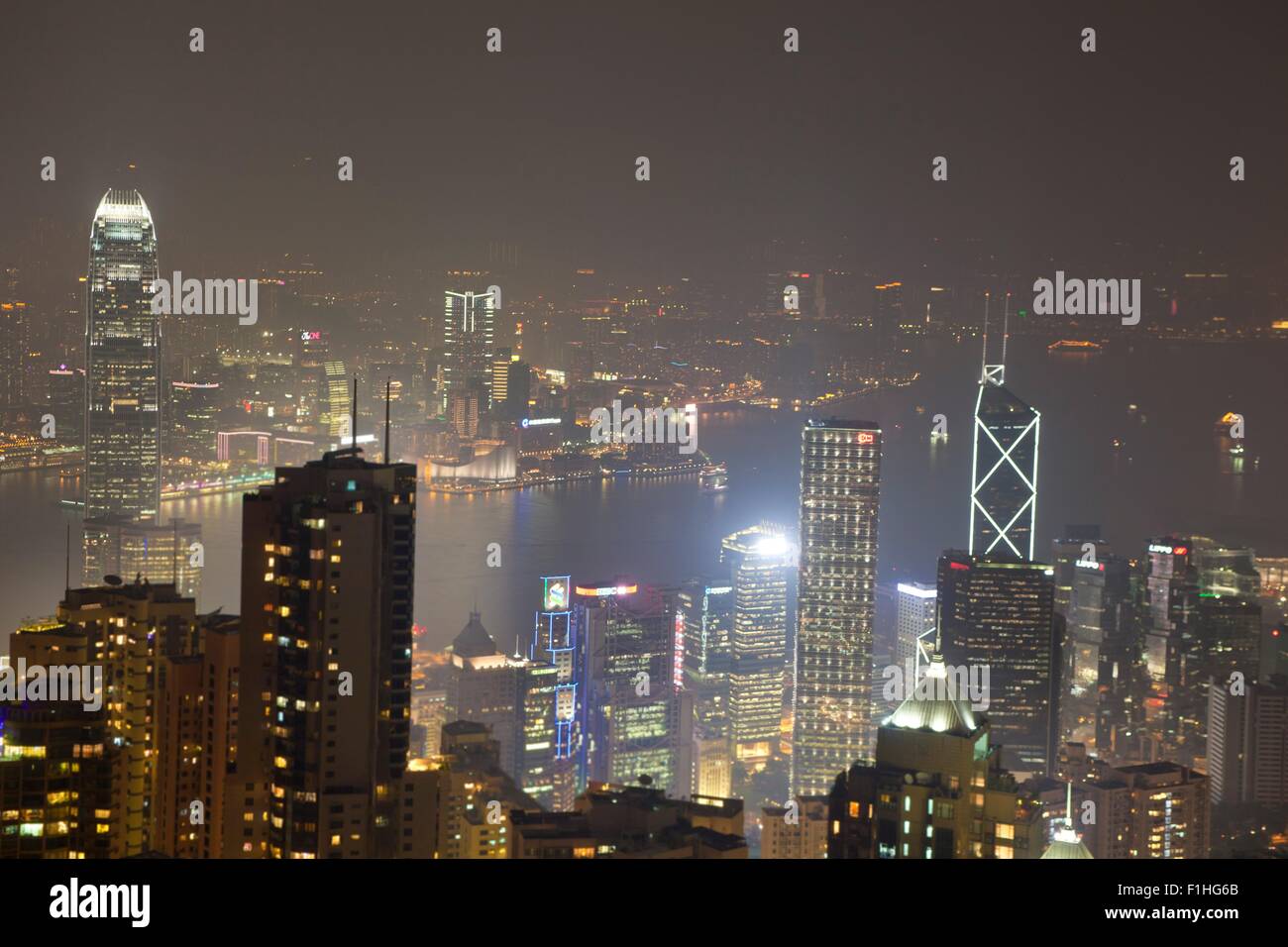 View from The Peak, down onto Central, and Kowloon, Hong Kong Stock Photo