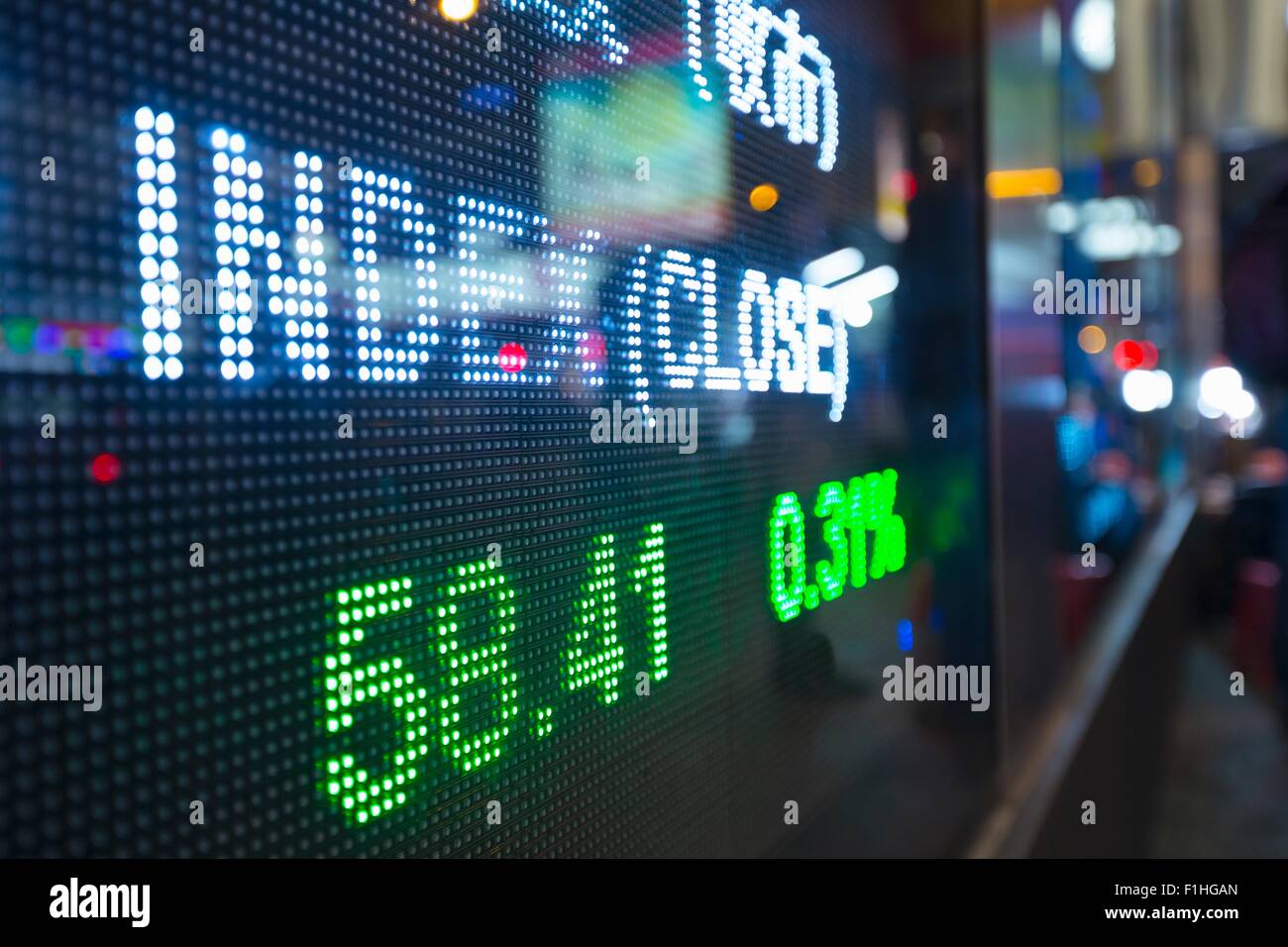 Digital display for stock market changes, Hong Kong, China Stock Photo