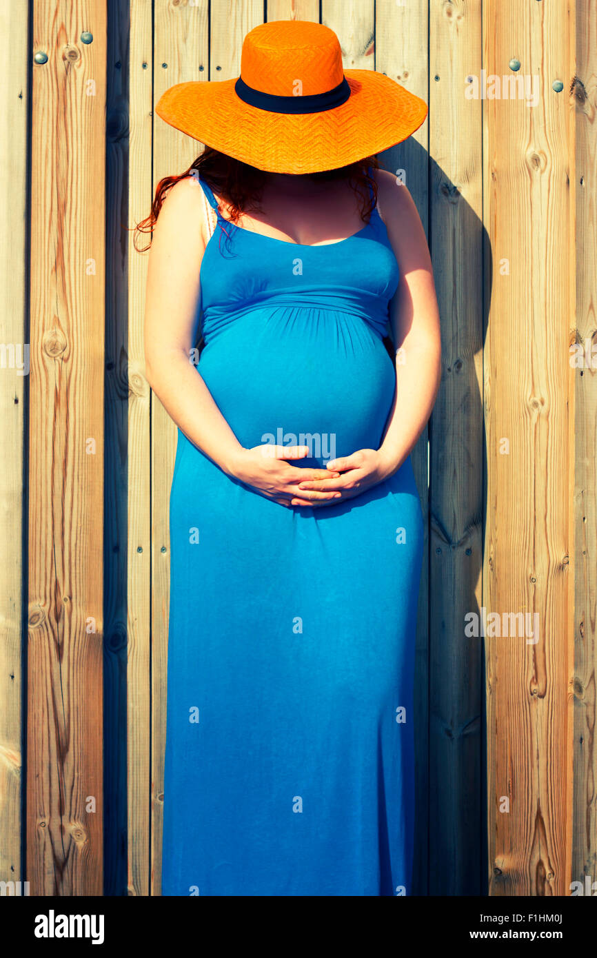 pregnant woman expecting a baby boy Stock Photo