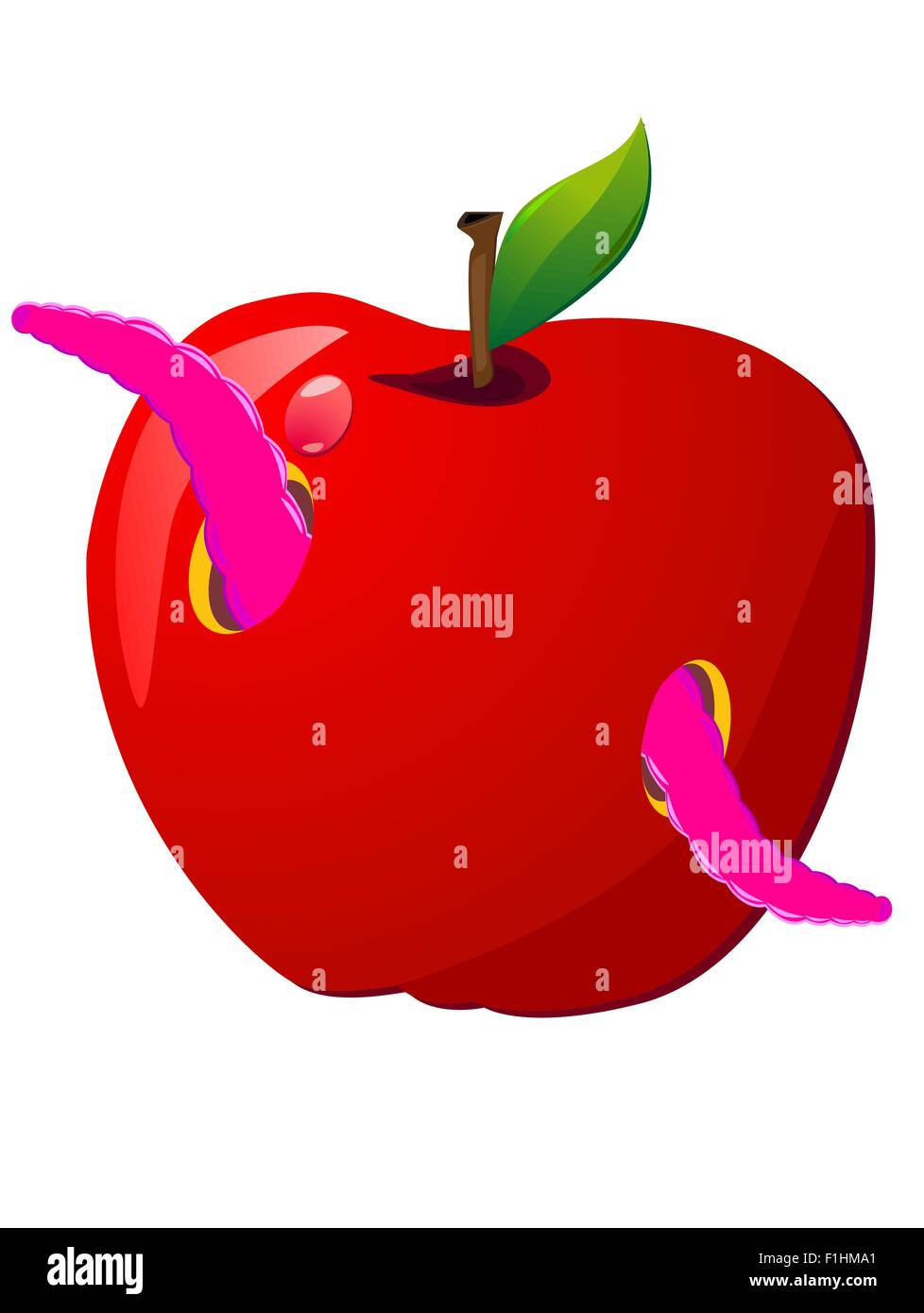 pink worm and red apple vector illustration Stock Vector Image & Art ...