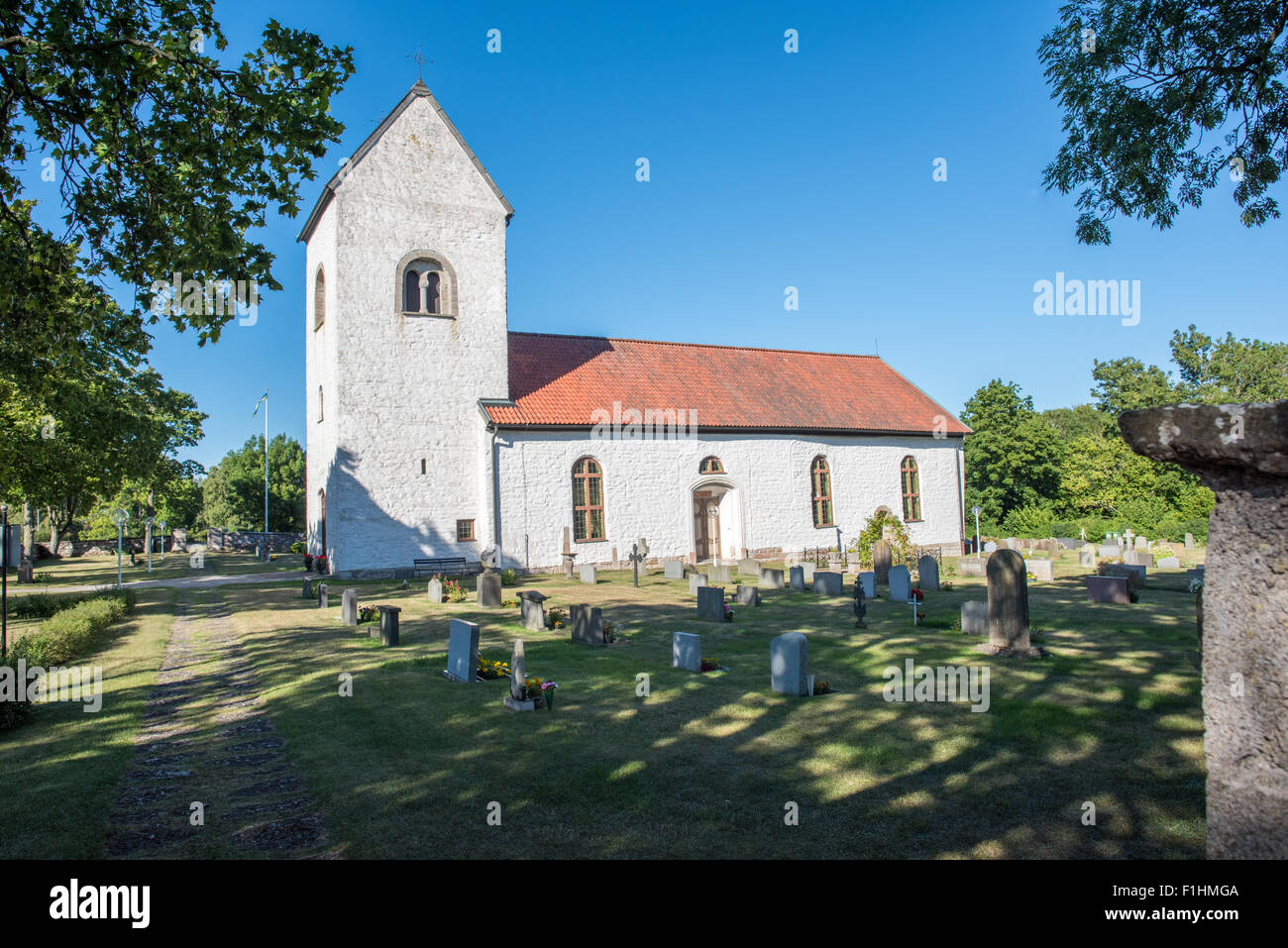 Långlöt church is one of many old countryside churches on idyllic Baltic sea island Oland dating