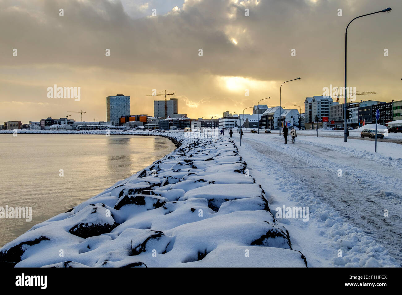 Reykjavik harbour sunset in winter, Iceland Stock Photo - Alamy