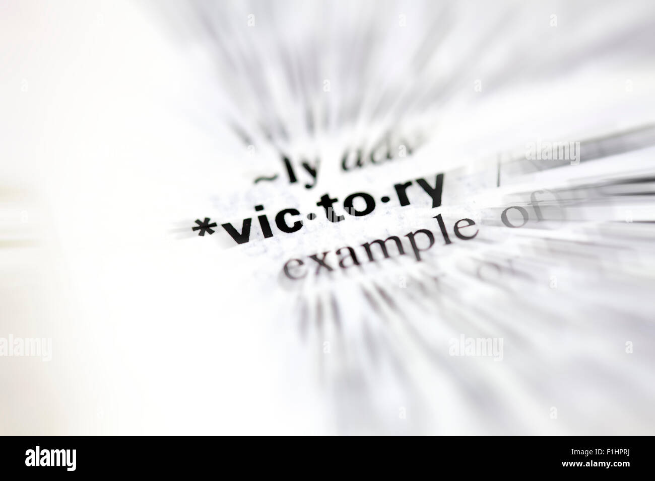 A small DOF image of the dictionary definition of the word "victory