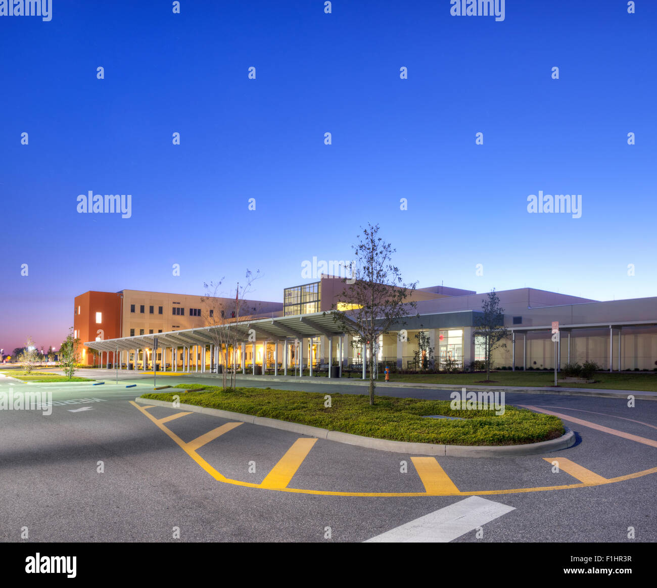 Middle School in Central Florida at Dusk. Stock Photo