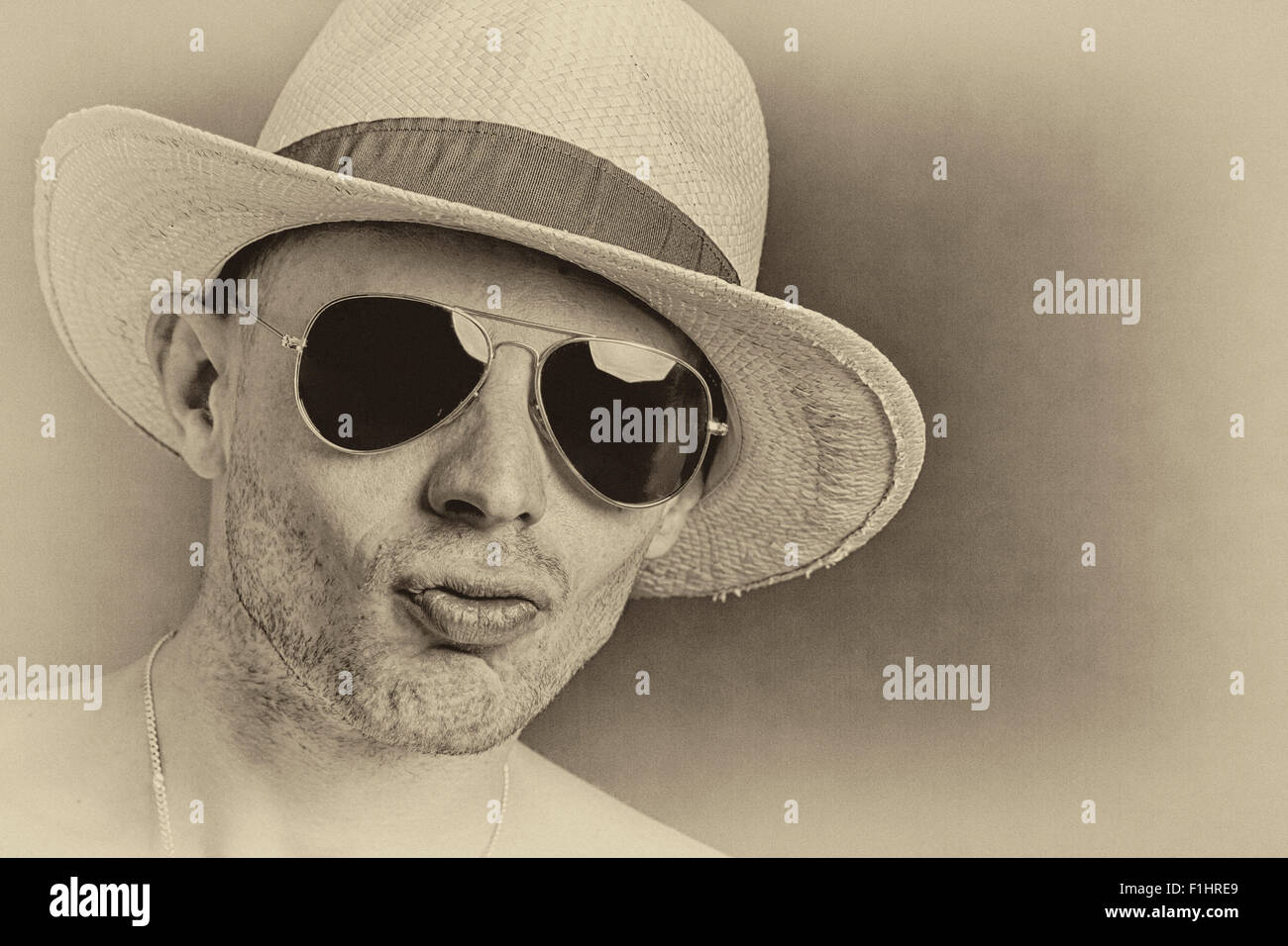 Funny guy with sunglasses in hat Stock Photo Alamy