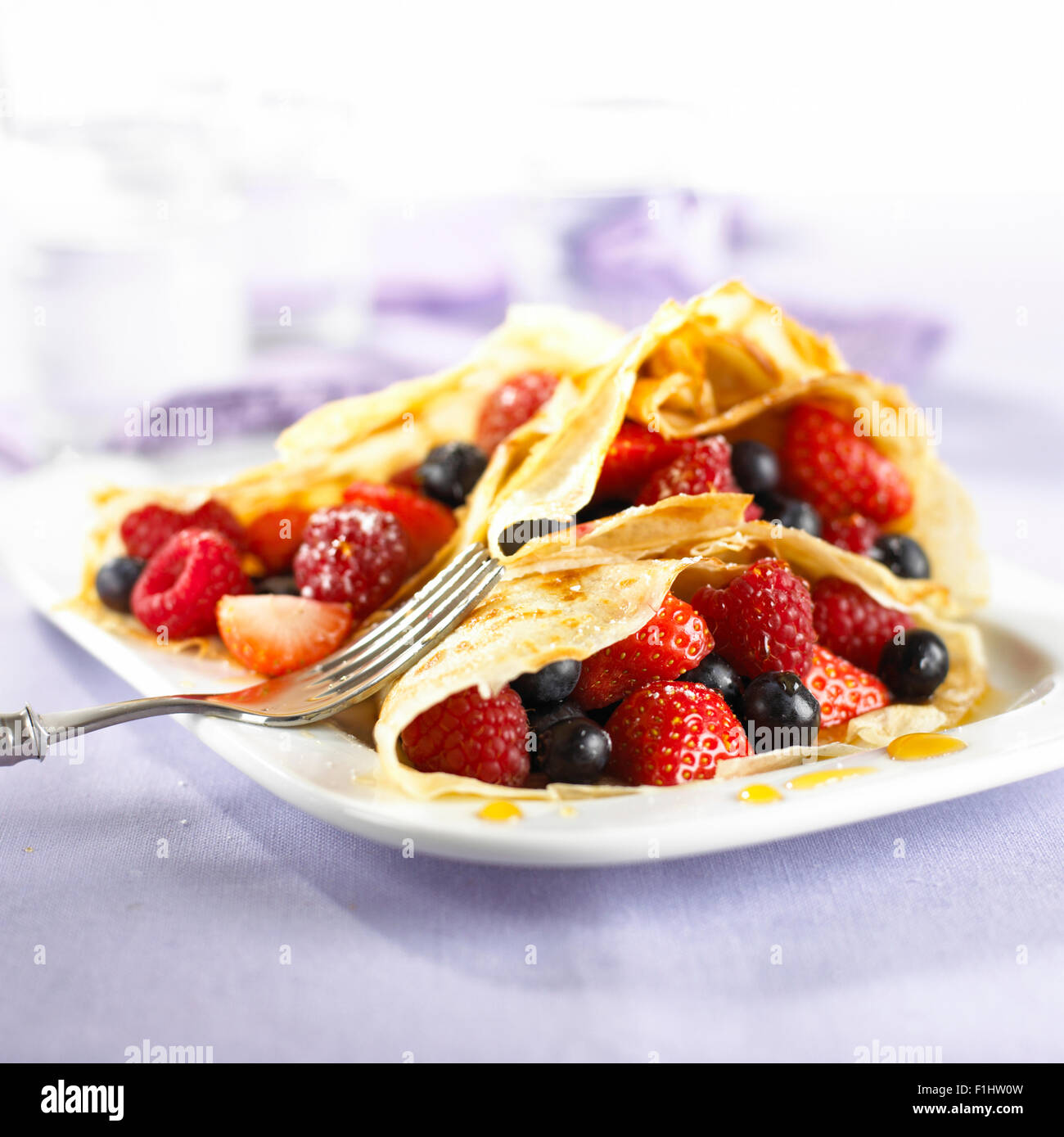 Pancakes filled with fruit Stock Photo