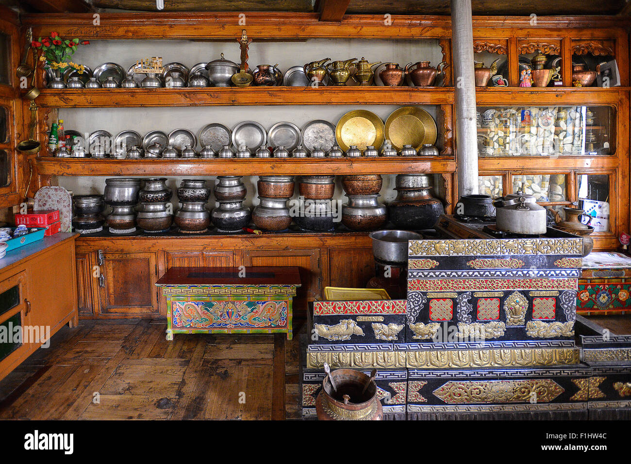 India Jammu Kashmir Ladakh Kitchen in a traditional home Stock Photo ...