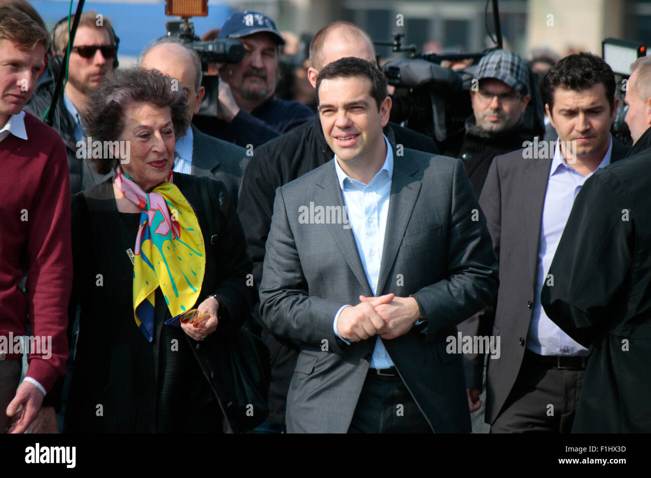 Lea Rosh, Alexis Tsipras u.a. - Besuch des griechischen Ministerpraesidenten des Holocaus Mahnmals 24. Maerz 2015, Berlin. Stock Photo
