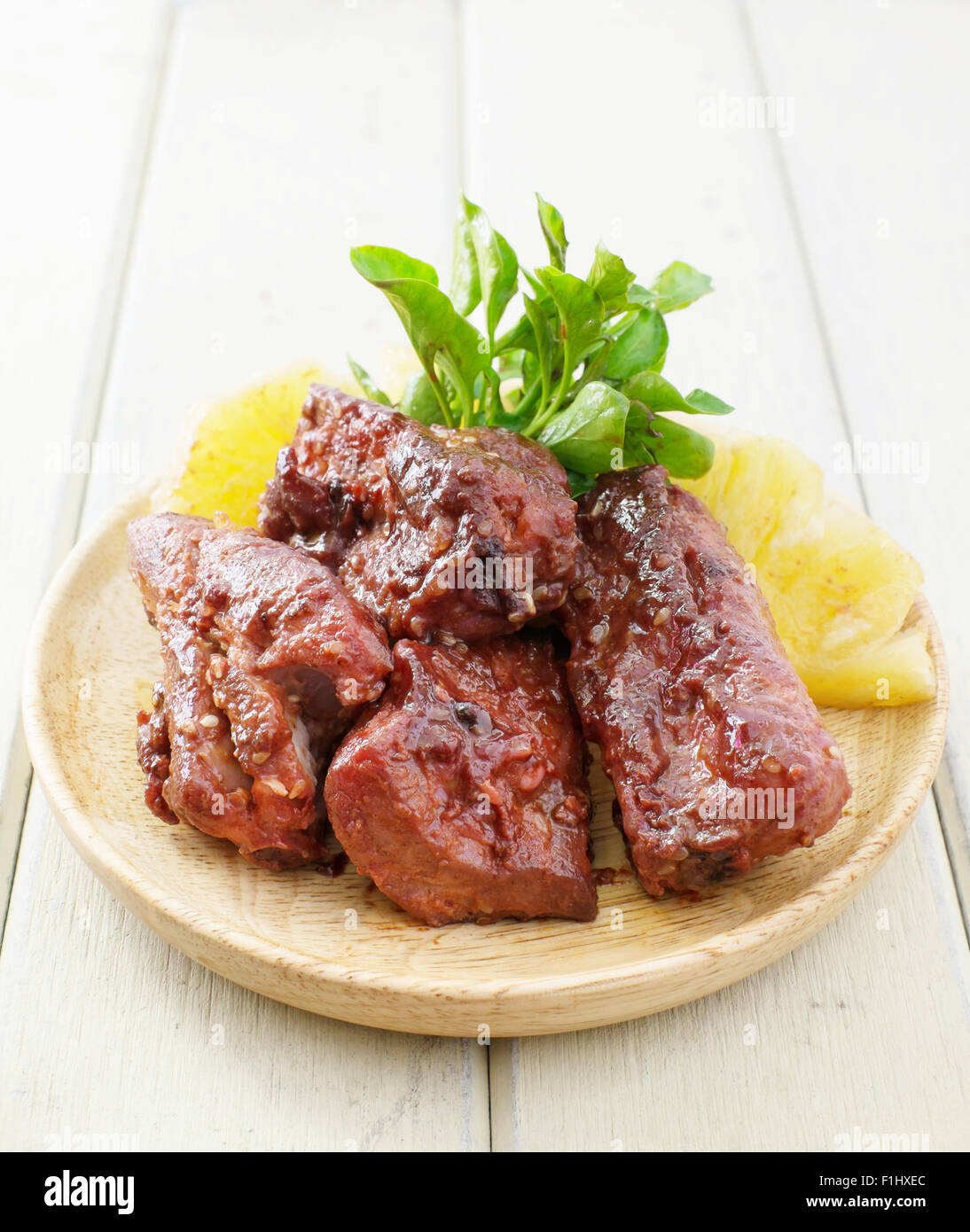 honey pork ribs grilled Stock Photo