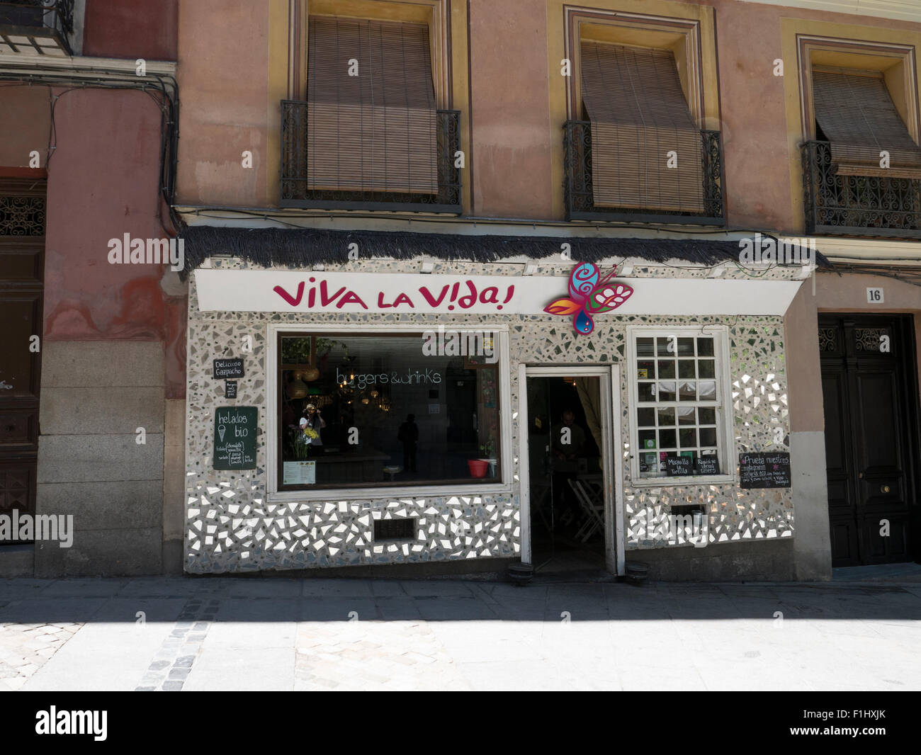 Viva La Vida vegetarian cafe, Madrid, Community of Madrid, Spain. Stock Photo