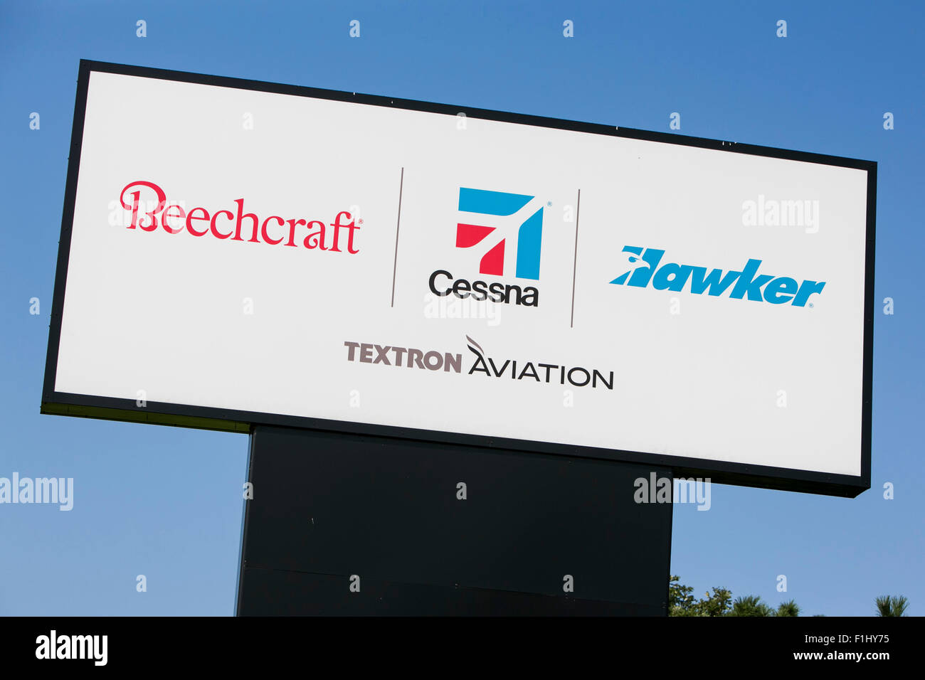 A logo sign outside of the headquarters of the Cessna Aircraft Company in Wichita, Kansas, on August 22, 2015. The Company is a  Stock Photo