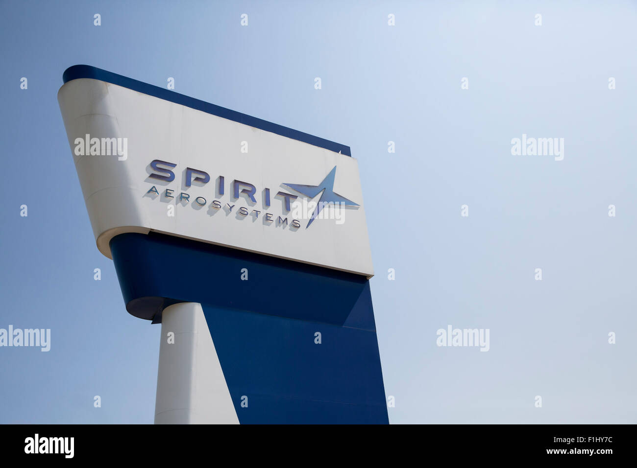 A logo sign outside of the headquarters of Spirit AeroSystems, Inc., in Wichita, Kansas, on August 22, 2015. Stock Photo