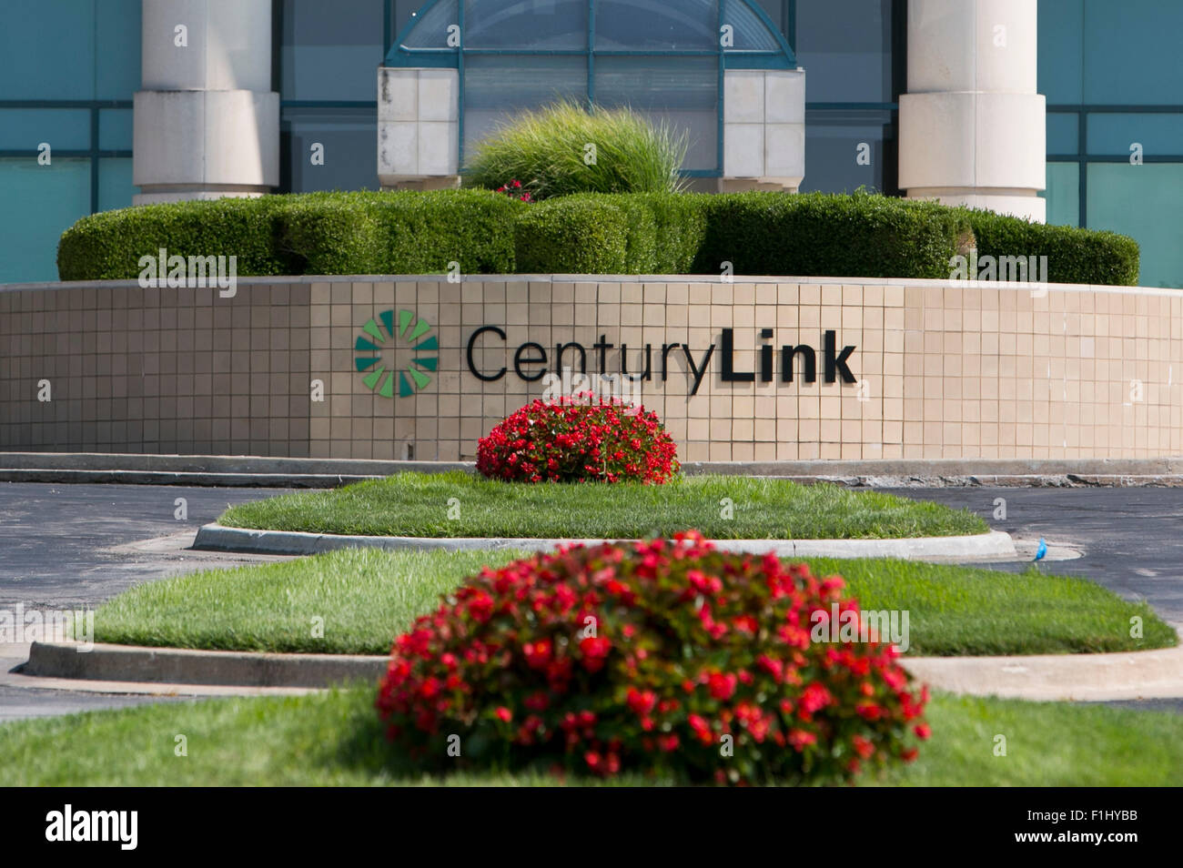 A logo sign outside of a facility occupied by CenturyLink, Inc., in New Century, Kansas, on August 22, 2015. Stock Photo