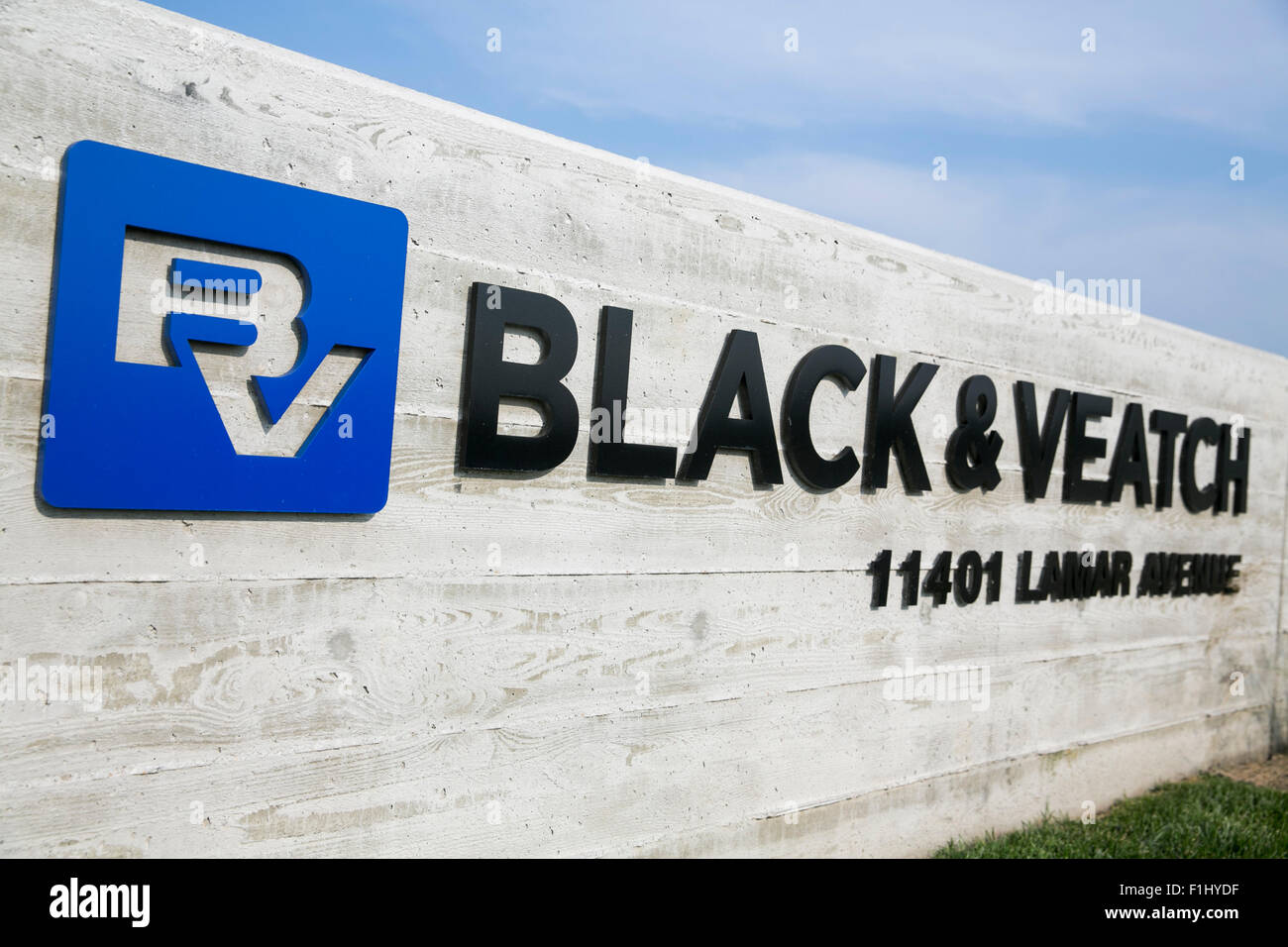 A logo sign outside of the headquarters of Black & Veatch in Overland Park, Kansas on August 23, 2015. Stock Photo